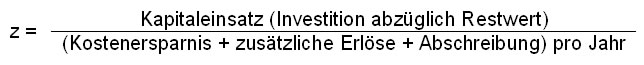 Amortisationszeit bei Kostenreduktion oder höheren Erlösen